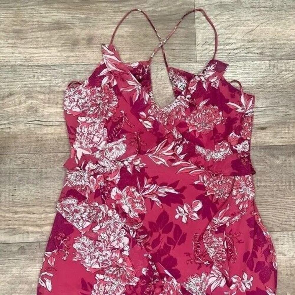 Zara NWT Pink Floral Strappy V Neck Side Slit Midi Slip Dress L XL - Picture 15 of 16